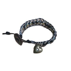 Single Wrap Beaded Leather Bracelet with Heart Locket Charm